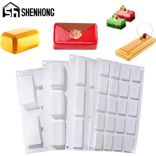SHENHONG 4 Types Rectangle-Shaped Cake Decorating Tools 3d Silicone Mold Kitchen Accessories Mousse Muffin Pan Baking Form