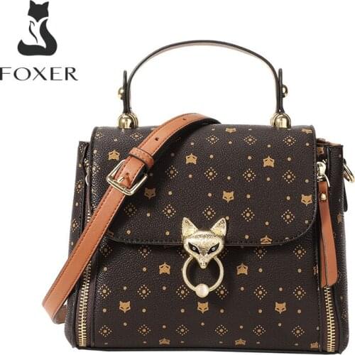 FOXER Brand Vintage Small Shoulder Bag for Women Fashion Signature Top Handle Tote Lady Crossbody Bag Soft Vacation Female Purse