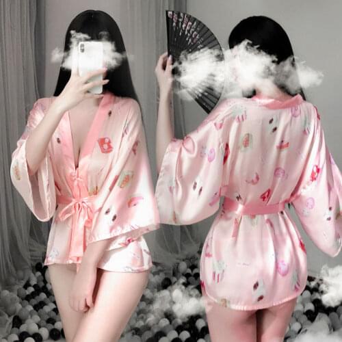 Japanese Sexy Kawaii Hollow Pink Kimono Interest Underwear And Type T Cute Cartoon Printed Panties Pmaid Cosplay Costume New