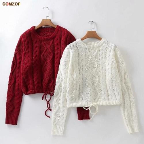 Long Sleeve Crop Top Women Sweaters Pullover Drawstring Vintage INS Hot Sale Jumper Lady Knitting Clothing Donna Maglioni