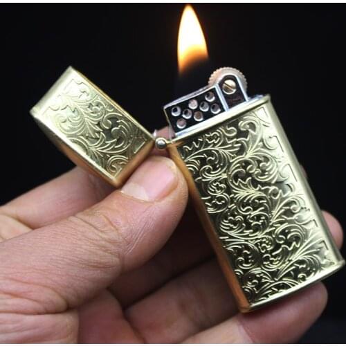 Ultra Thin Gasoline Lighter Grinding Wheel Free Fire Flint Cigarette Lighter Retro Metal Kerosene Oil Windproof Gadgets For Men