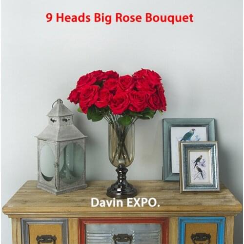 Yoshiko 9Heads Artificial Flower bouquet Rose DIY Fake Silk Flower for Home Decorative Wedding DIY Hotel Party Decoration