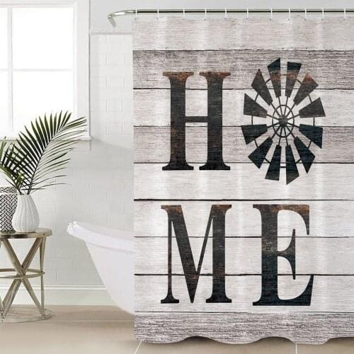 Farm Windmill Wood Grain Background Shower Curtains Waterproof Bathroom Curtain Frabic Polyester Bathroom Curtain with Hooks