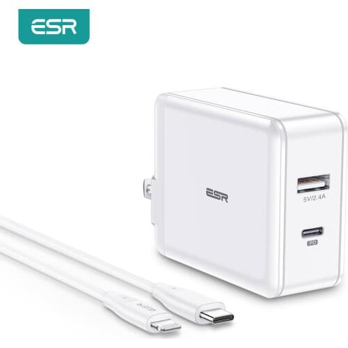 ESR 30W USB C Charger+30W Type C to Lightning Combo Power Delivery Fast Charger Plug PD Charger Cable for iPad iPhone Samsung