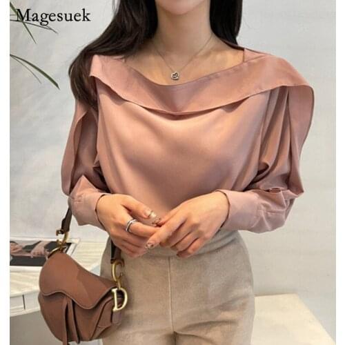 O Neck Casual Loose Women Blouse Tops New Fashion Solid Satin Silk Blouses Women Casual Clothing Long Sleeve Female Shirts 13410