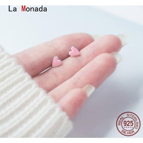 La Monada Trendy Pink Heart Korean Minimalist Stud Women Earrings Silver 925 Fine In Jewelry Silver 925 Stud Earrings For Women