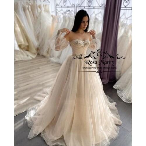 Modest Plus Size Beach Country Wedding Dresses 2021 A Line Long Sleeves Vintage Lace Sequined Beaded Vestido De Novia