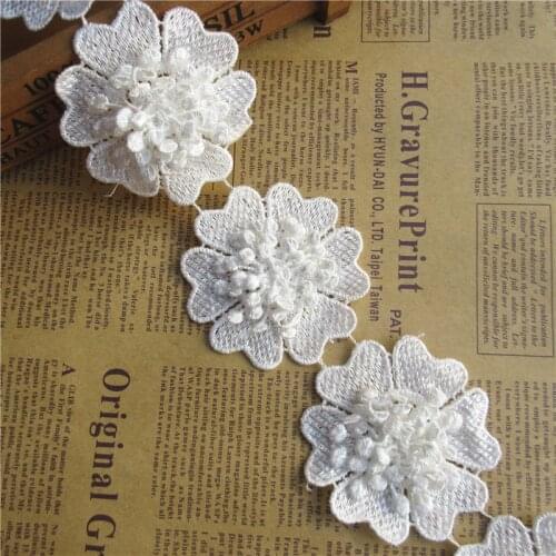 1 Yard White Heart Flower Embroidered Lace Edge Trim Ribbon Applique Sewing Craft Crochet Vintage Wedding Bridal Dress Clothes