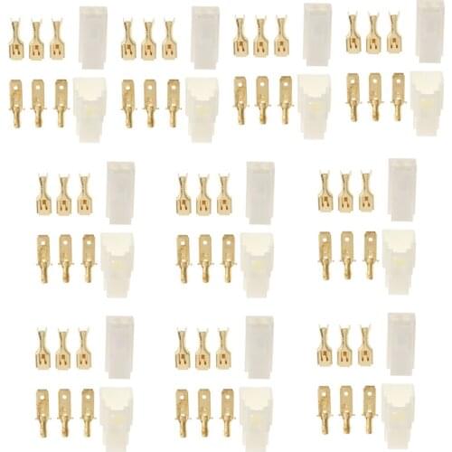 10 Kits 3 Pin 6.3mm Brass Crimp Terminal Cable Locking Male Female Connector