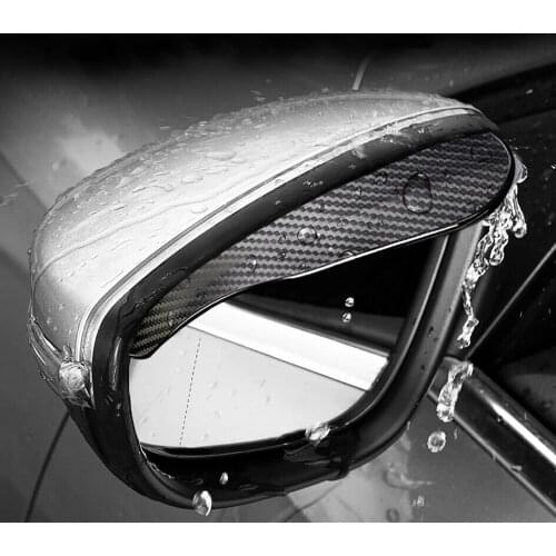 2x Car Side Rear View Mirror Rain Eyebrow Visor Carbon Fiber Look Sun Shade Snow Guard Weather Shield Cover Auto Accessories