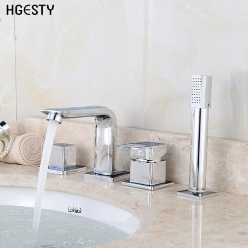 4Pcs Bathroom Bathtub Faucet Basin Faucet Deck/Wall Mounted Handheld Tub Mixer Tap Cold Hot Mixer Water Tap With Hand Shower
