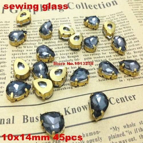 45pcs/lot Clear Grey Color 10x14mm Pear Shape Crystal Fancy Stone with Gold Color Claw Setting Sew On Rhinestones / Beads