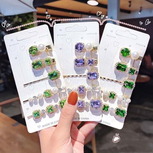 5pcs/Set Korean Crystal Hairpins For Women Fashion Jewelry Luxury Simulation Pearl Barrette Clips Girl Hair Accessories Headwear