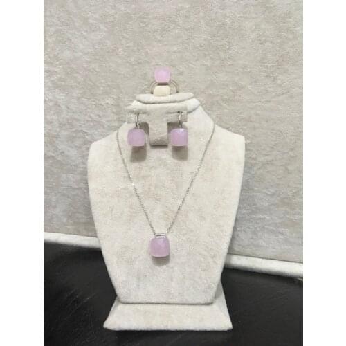 925 Sterling Silver 2021 Simple Geometric Square Love Wedding Jewelry Sets High Quality For Women Bride For Gift Pink Fashion 21