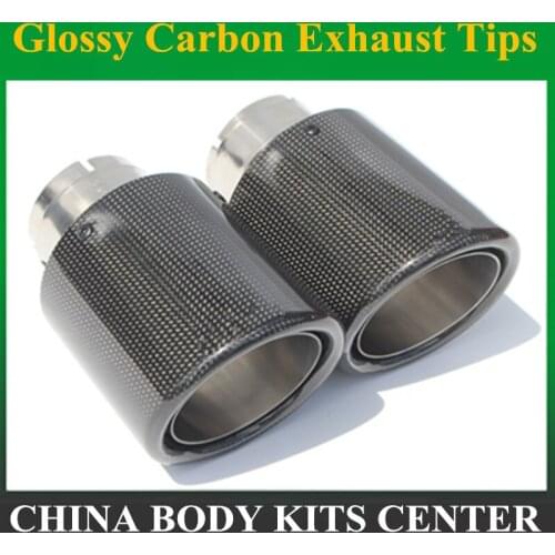 Free Shipping: NEW ARRIVE ! 1 Piece 76MM Outlet Glossy Carbon Fiber + 304 Stainless Steel Universal Muffler tips exhaust pipe