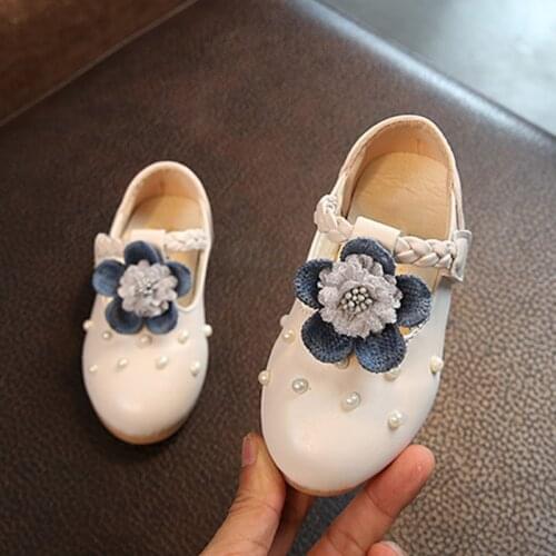 Children Princess Leather Shoes PU Casual Flower Pearl Girls Party Dance Shoes Pretty Baby Student Flats Kids Shoes