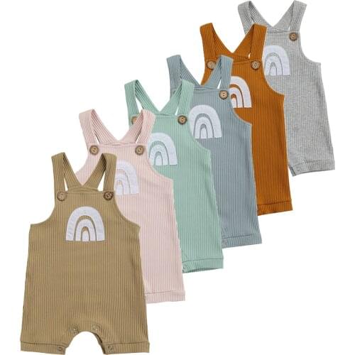 Newborn Infant Baby Girl Boy Childrens Clothing Rainbow Bib Overalls Suspender Jumpsuit 0-18M Cotton Ribbed Bottoms for Unisex