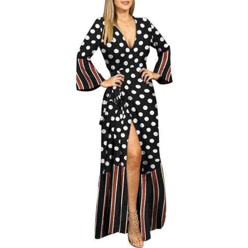 Long Women Dress Autumn Winter Vintage Sexy Stylish Long Sleeve Tie V Neck Side Slit Dress Wedding Party Chic Vintage Dresses