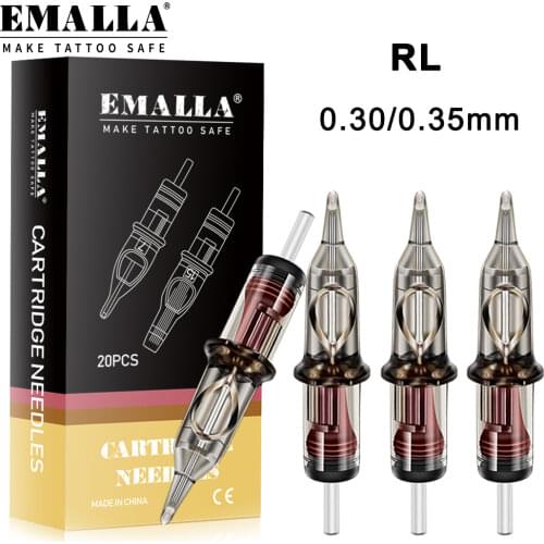 EMALLA New Professional 20PCS 0.35mm 9RL Tattoo Cartridge Needles 9 Round Liner Sterilized Makeup Cartridges Tattoo Supplies