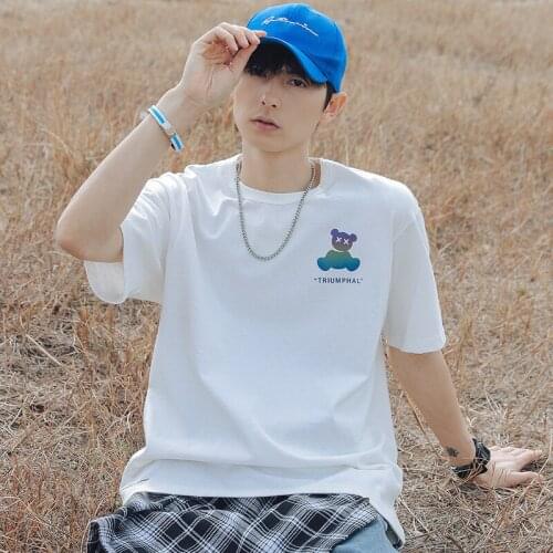 Summer Mens T-shirt Fashion Cute Colorful Three-dimensional Bear Reflective Short Sleeve Top Round Neck Casual Clothes