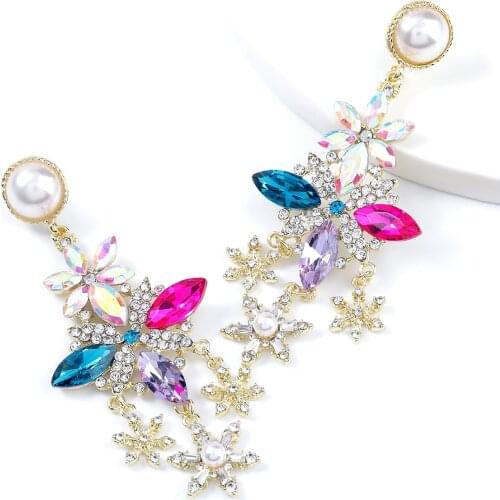 JIJIAWENHUA New Trend Ladies Bohemian Rhinestone Pendant Earrings Dinner Party Statement Fashion Accessories