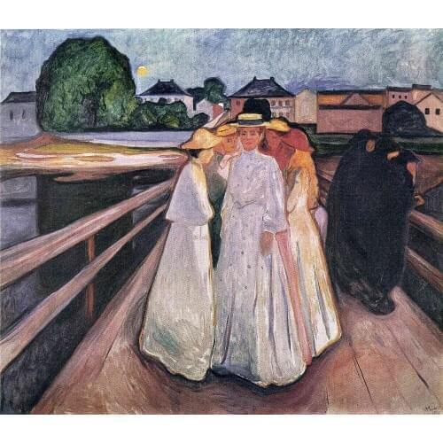 Oil Painting Reproduction on Linen Canvas,the-ladies-on-the-bridge-1903 by Edvard Munch,100% handmade,abstract oil painting