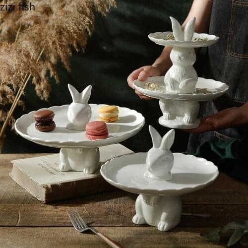Ceramic Rabbit Trays Decorative Food Storage Tray Dining Table Desktop Dessert Plate Afternoon Tea Snacks Stand Fruit Plate