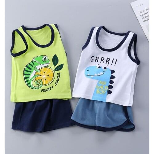 Menoea Kids Boys Cartoon Cute Clothes Sets 2021 Fashion Summer Baby Toddler Dinosaur Vests Shorts Outfits Casual Clothing 1-5Y