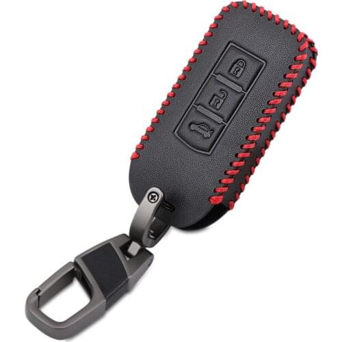 3 Button Leather Car Key Case Cover For Mitsubishi Outlander 2016 Lancer 10 Pajero Sport EX ASX Colt Grandis L200 Car Key Shell