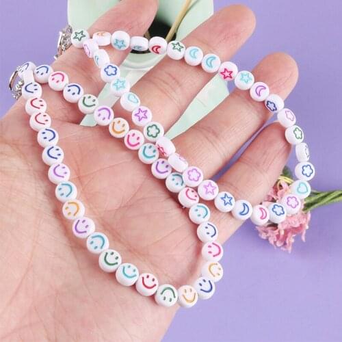 Creative Letter Bead Chain Keychain Cute Smiley Star Heart Round Bead Keyring Accessories Couple Bags Airpods Keyfob Gifts