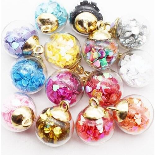 10pcs / bag popular heart-shaped resin sheet 16x21mm shiny glass ball pendant DIY necklace hair rope earrings accessories