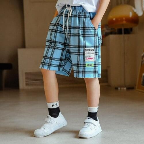 Summer Big Boys Shorts 2021 New Arrival Casual Loose Kids Plaid Shorts Pants Childrens Korean Cotton Shorts For Teen Boy 4-10 Y