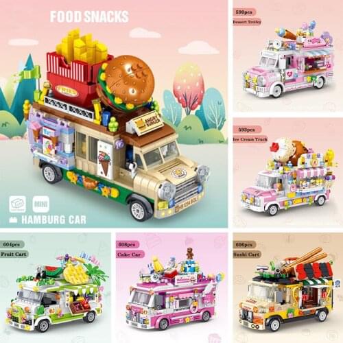 City Friends Mini Building Blocks Creator Hamburg Ice Cream Dessert Car Figurine Model Vehicle Bricks Toys For Children Gifts