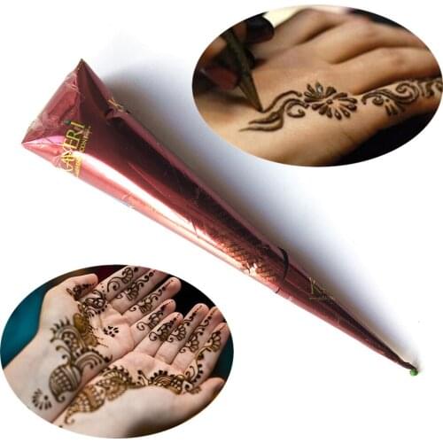 Fashion Indian Mehndi Henna Tattoo Paste Cones Brown Color Women Body Arm Feet Art Diy Painting Tattoo Cream For Henna Stencil