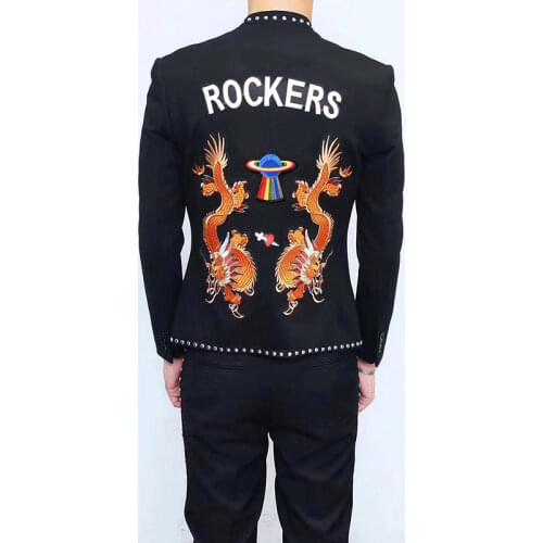 Free shipping mens dragon & tiger leisure jacket/bar/studio/dance/stage performance this is only jacket