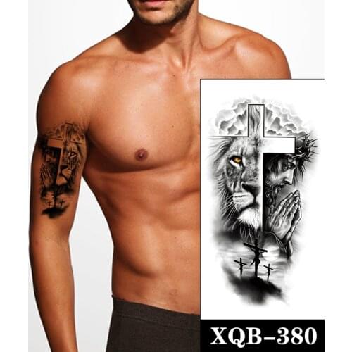 Jesus Cross Prayer Waterproof Temporary Tattoo Sticker Black Lion Orange Eye Fake Tattoos Flash Tatoos Arm Body Art Women Men