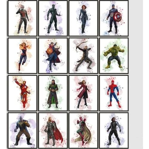 Marvel Avengers Watercolor Canvas Art Paintings Iron Man Poster and Print Wall Art Picture for Living Room Home Decoration