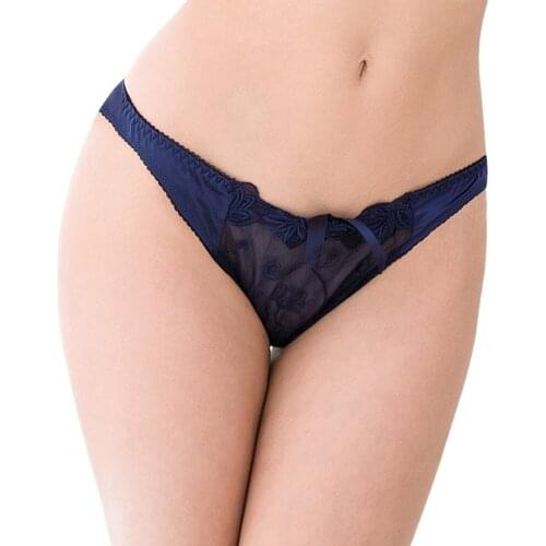 Sexy lace lingerie embroidered bow tie thin slim luxury low-rise thong blue black white CYHWR