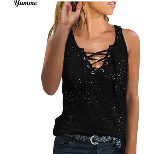 Sexy Women Tops And Blouses Cross Summer Sleeveless Shining Shirts Button Drawstring Black Camis Tank Tops For Women 2021 #LR4