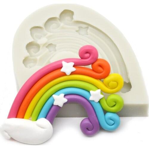 Food Grade Large Rainbow Cloud Stars Fondant Cake Border Decoration Silicone Mold Dry Pace Chocolate Cookies Baking Tools