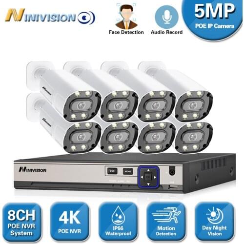 5MP 4K 8CH H.265 POE CCTV Video Security System 8pcs Outdoor Night vision Waterproof IP Camera Home Video Surveillance System