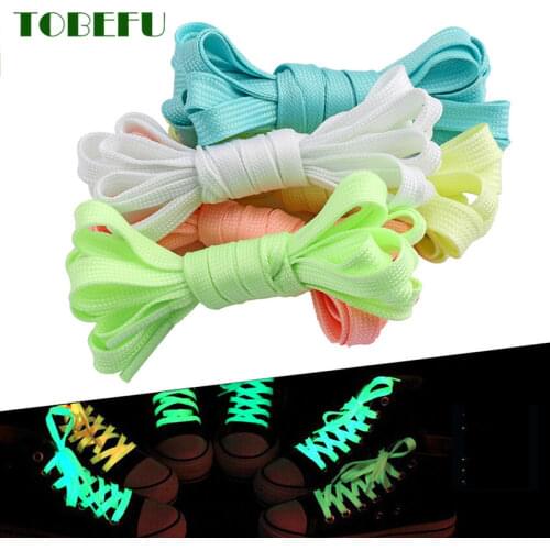 TOBEFU One Pair 120CM Luminous Shoelaces Glow In The Dark Night Color Fluorescent Flat Sneakers Canvas Shoe Laces