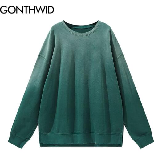 GONTHWID High Street Harajuku Streetwear Sweatshirts Gradient Tie Dye Distressed Hoodies Hip Hop Fashion Casual Loose Tops Mens