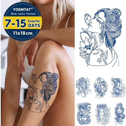 Juice Lasting Waterproof Temporary Tattoo Sticker Sexy Geisha Lotus Flash Tatoo Japanese Ink Totem Body Art Fake Tatto Men Girl