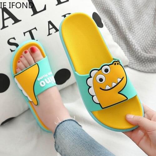 IF IFOND 2021 Women Shoes Flat Bathroom Indoor Slippers Cute Cartoon Small Dinosaur Soft Anti-slip Home Slides Ladies Flip Flops