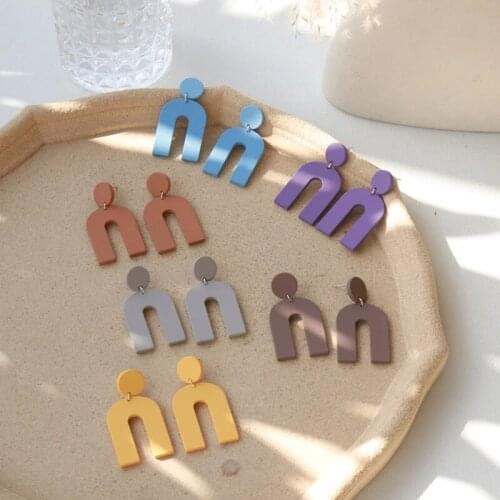 AOMU New Summer Geometric Arched Yellow Blue Solid Color Colorful Acrylic Long Drop Earrings for Women Earrings Fashion Jewelry