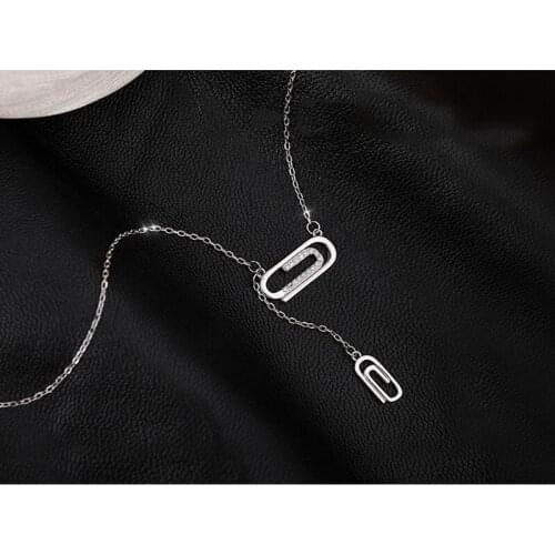 Fashion Womens S925 Silver Plated Platinum Cold Personality Paper Clip Pendant Necklaces XL217