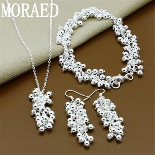 925 Sterling Silver Charm Smooth Grape beads Necklace Bracelet Earrings Jewelry Set For Woman Wedding Jewelry Gift
