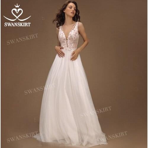V-neck Sleeveless Wedding Dress 2021 Appliqued Detachable Vestido De Novia Beach Princess SwanSarah GY89 Plus Size Bridal Gown