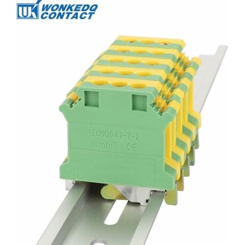 Din Rail Terminal Blocks Ground 10Pcs UISLKG-16 Universal Class Connector Screw Terminal blocks UISLKG16